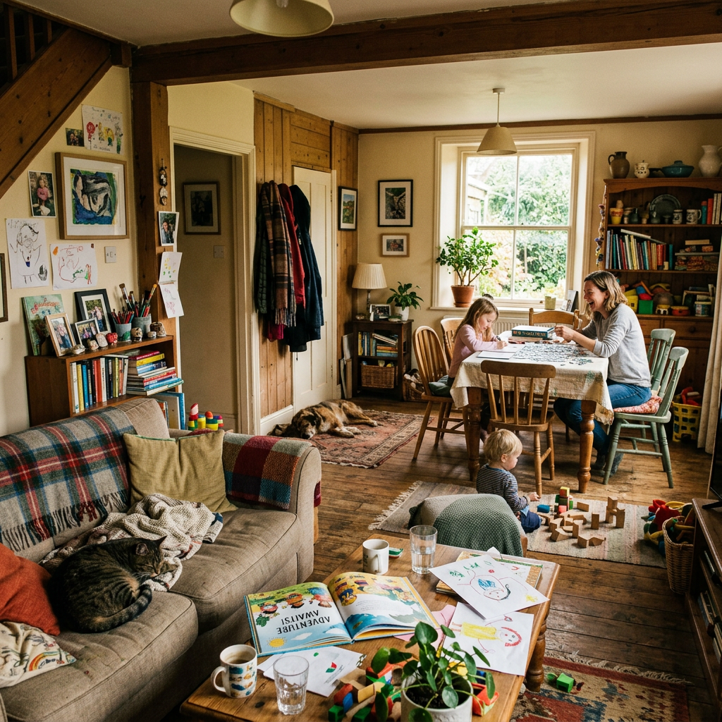 well loved imperfect cozy family home interior